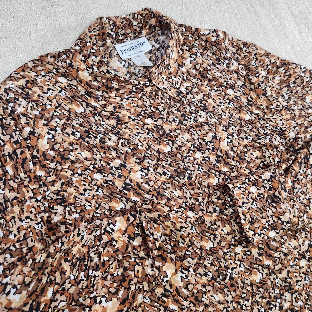 Pendleton Shirt Women 10 Silk Blend Button Up Stretch Floral‎ AOP Cottage Artsy